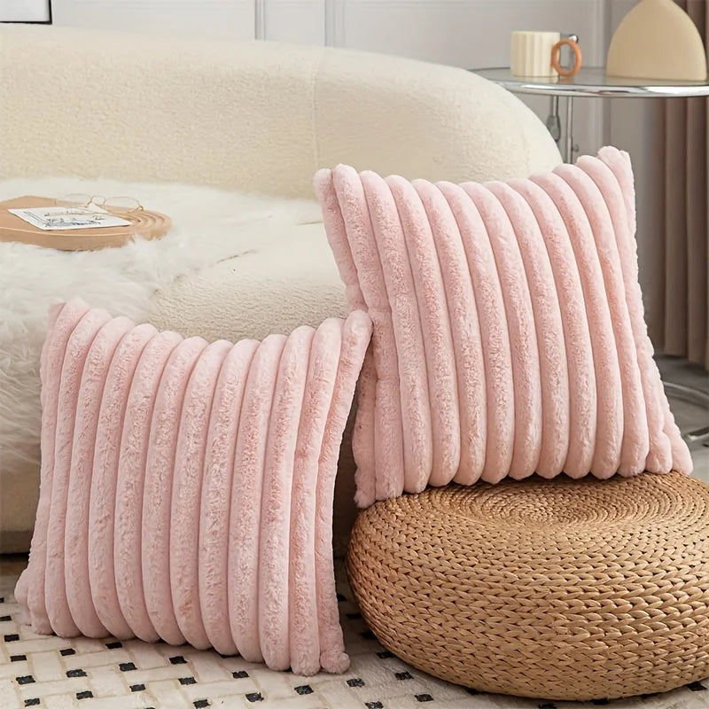 1pc Plush Decorative Throw Pillow Cover Fuzzy Striped Soft Throw Pillow Covers Cushion Covers for Sofa living room Bedroom