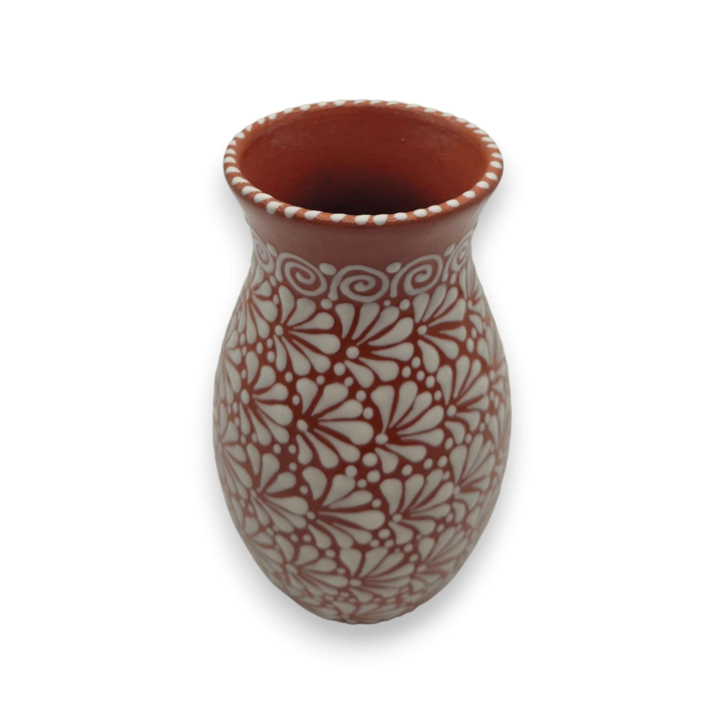 Handmade Talavera Vase | Brown & White Relief Pottery