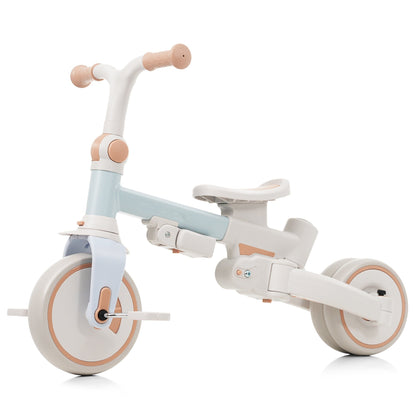7 in 1 Baby Tricycle, Foldable Toddler Tricycle with Removable and Adjustable Parent Handle, Toddler Push Bike with Removable Pedal, Canopy, and Guardrail, Tricycle for 12-72 Months, blue