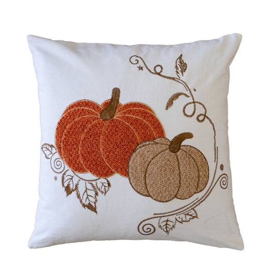 Pumpkin Embroidered Cotton Throw Pillow – Autumn Harvest Accent Cushion Set of 2