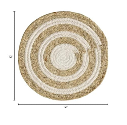 Fennco Styles Handwoven Water Hyacinth Straw & Cotton Placemats 12" Round, Set of 4 - Natural Braided Heat Resistant Insulation Table Mats for Home, Kitchen Décor, Dining Table, Banquets, Holidays