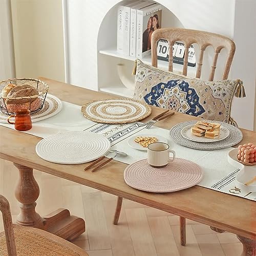 Fennco Styles Handwoven Water Hyacinth Straw & Cotton Placemats 12" Round, Set of 4 - Natural Braided Heat Resistant Insulation Table Mats for Home, Kitchen Décor, Dining Table, Banquets, Holidays