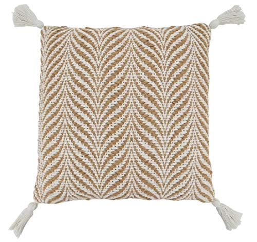 Fennco Styles Jute Cotton Woven Decorative Throw Pillow with Tassel 20" W x 20" L - Natural Cushion for Home Décor, Couch, Living Room, Bedroom and Special Occasion