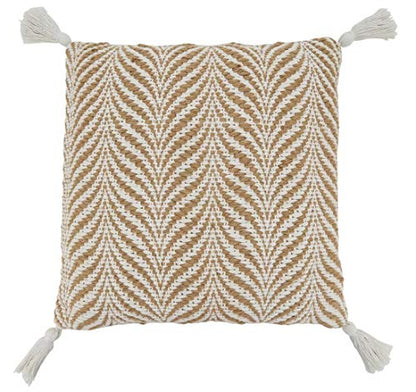Fennco Styles Jute Cotton Woven Decorative Throw Pillow with Tassel 20" W x 20" L - Natural Cushion for Home Décor, Couch, Living Room, Bedroom and Special Occasion