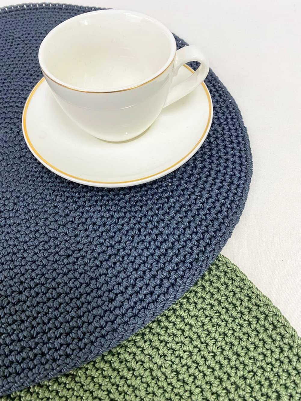 Fennco Styles Handmade Crochet Farmhouse Placemats 14-inch Round, Set of 4 - Decorative Table Mats for Home Décor, Dining Table, Banquets and Special Events