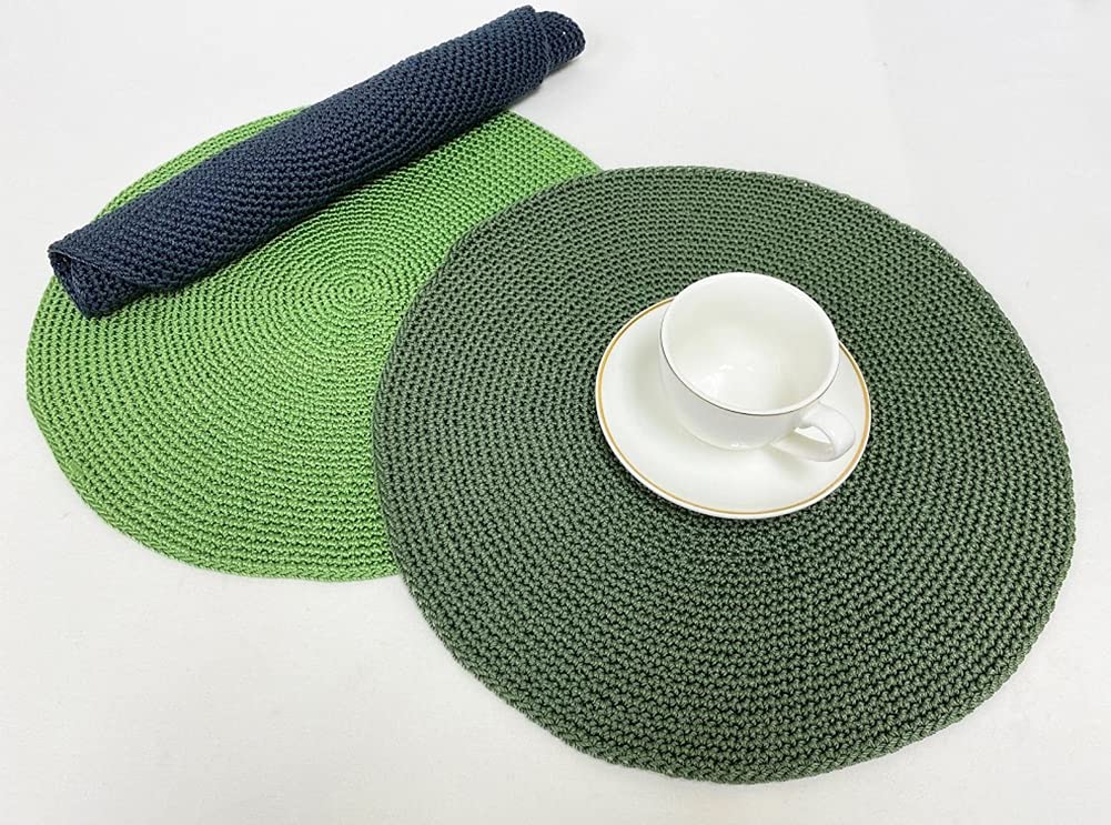 Fennco Styles Handmade Crochet Farmhouse Placemats 14-inch Round, Set of 4 - Decorative Table Mats for Home Décor, Dining Table, Banquets and Special Events
