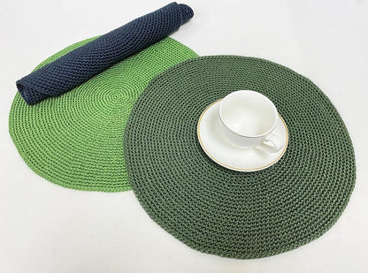 Fennco Styles Handmade Crochet Farmhouse Placemats 14-inch Round, Set of 4 - Decorative Table Mats for Home Décor, Dining Table, Banquets and Special Events