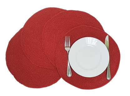 Fennco Styles Handmade Crochet Farmhouse Placemats 14-inch Round, Set of 4 - Decorative Table Mats for Home Décor, Dining Table, Banquets and Special Events