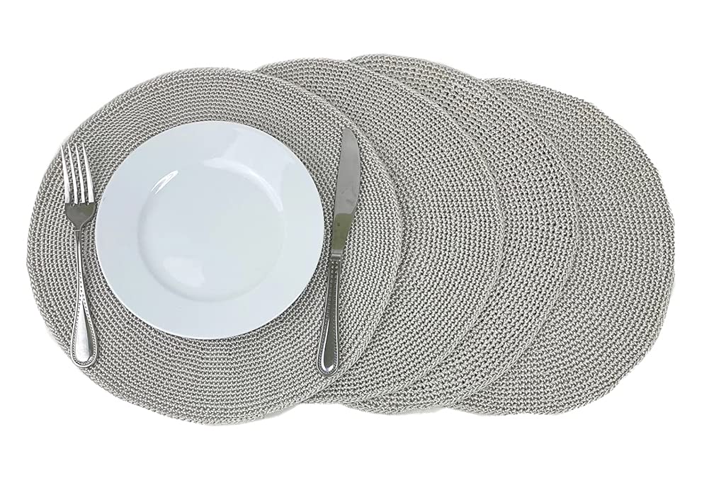 Fennco Styles Handmade Crochet Farmhouse Placemats 14-inch Round, Set of 4 - Decorative Table Mats for Home Décor, Dining Table, Banquets and Special Events