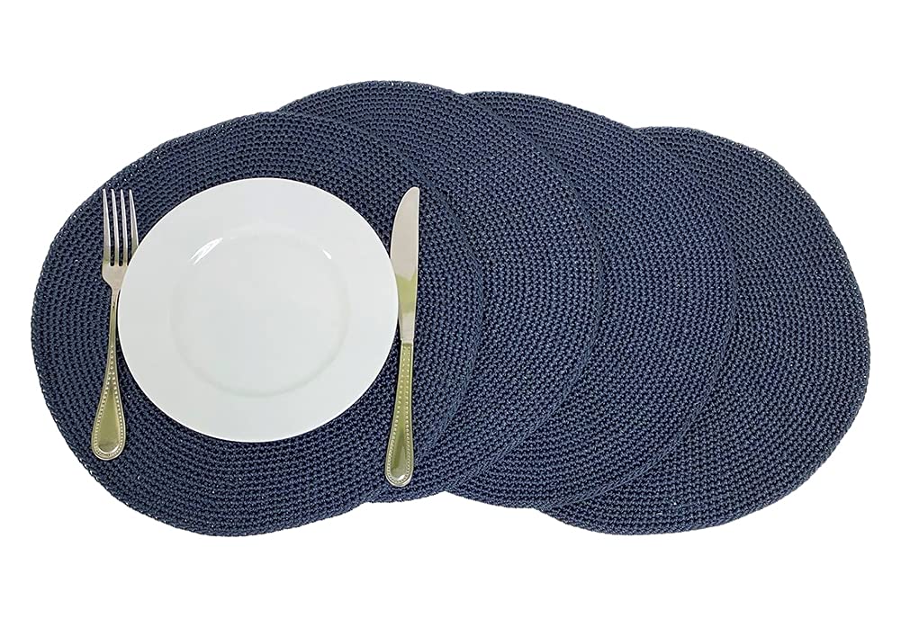 Fennco Styles Handmade Crochet Farmhouse Placemats 14-inch Round, Set of 4 - Decorative Table Mats for Home Décor, Dining Table, Banquets and Special Events