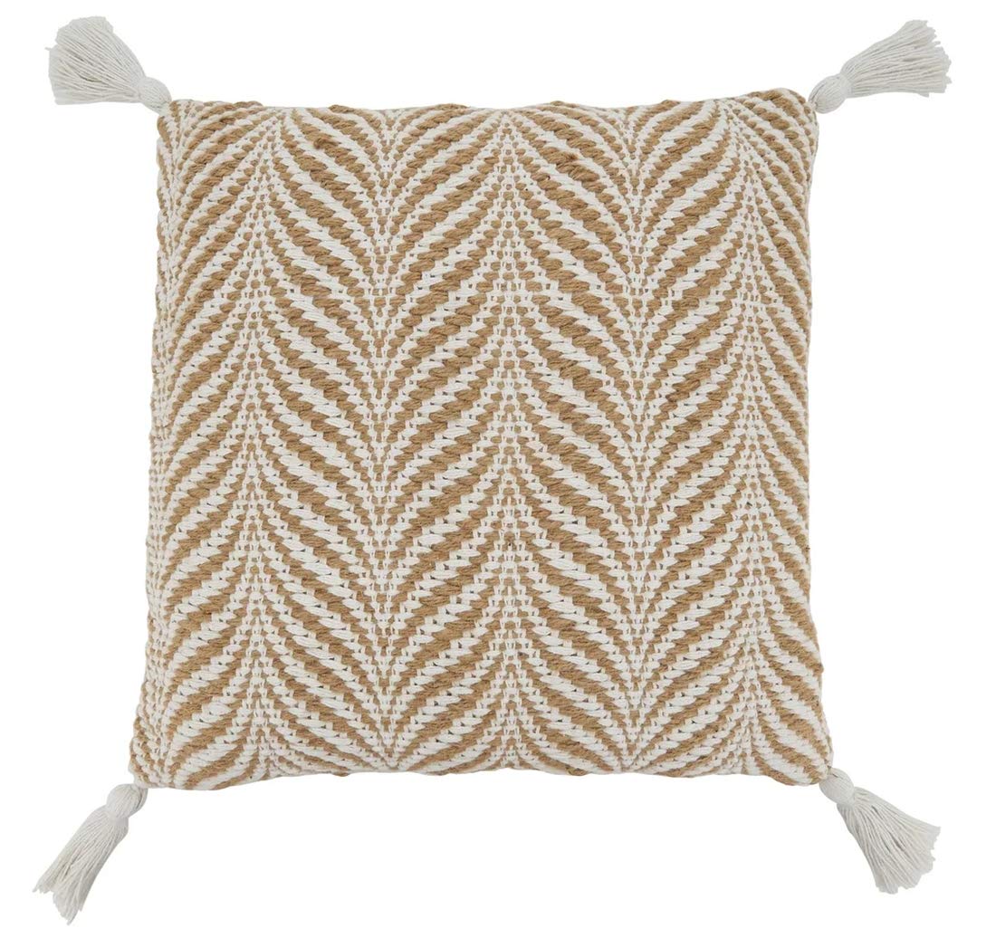 Fennco Styles Jute Cotton Woven Decorative Throw Pillow with Tassel 20" W x 20" L - Natural Cushion for Home Décor, Couch, Living Room, Bedroom and Special Occasion