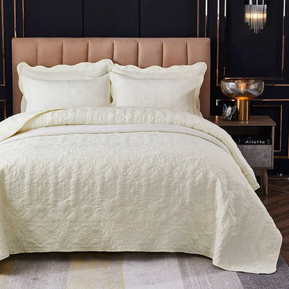 European-Style Quilted Bed Cover Three-Piece Tatami Double-Sided Minimalist Pure Color Bedspread Quiltedtextiles Bed Sheets Rural Large Kang Mat