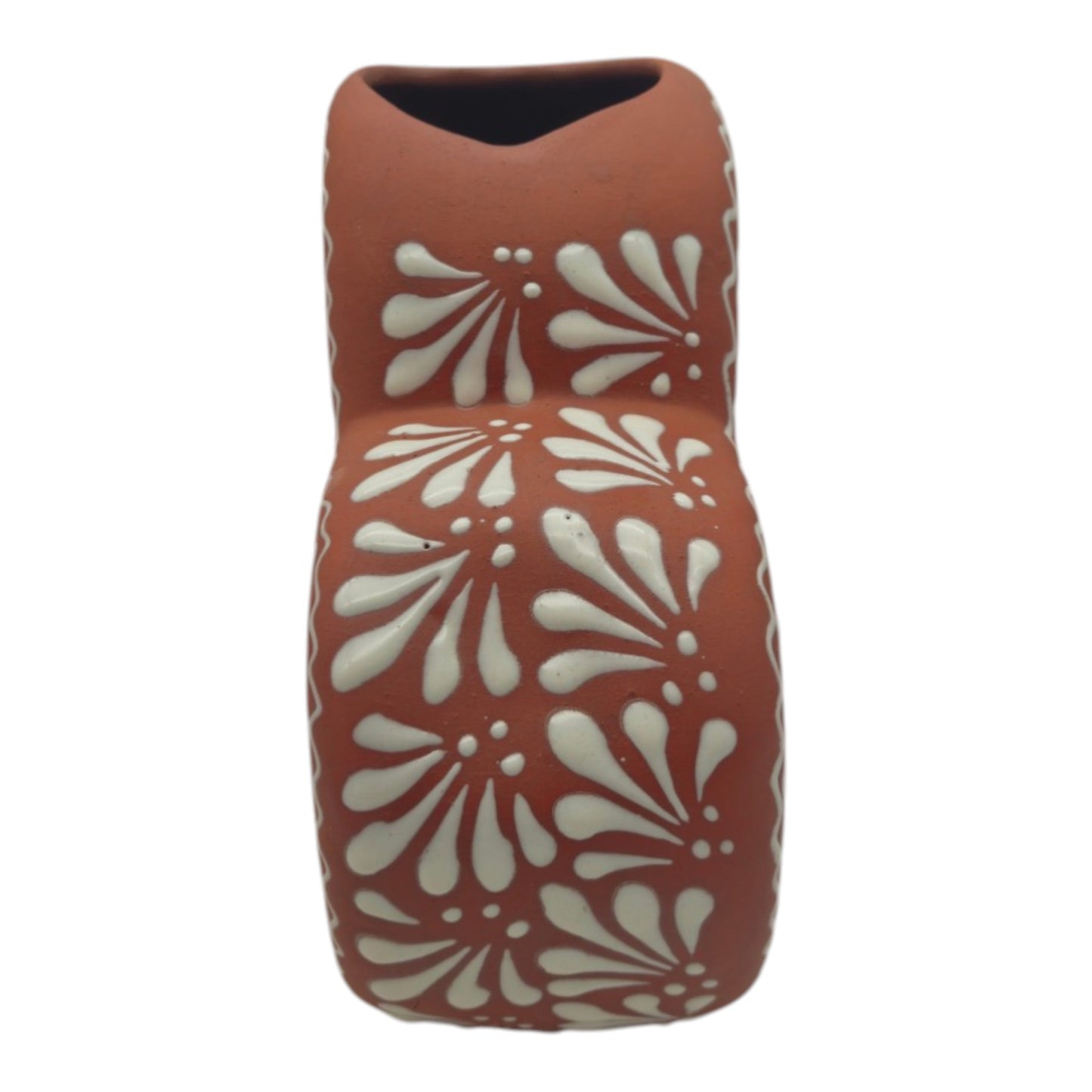 Brown & White Talavera Heart Vase | Hand-Painted Pottery