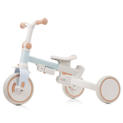 7 in 1 Baby Tricycle, Foldable Toddler Tricycle with Removable and Adjustable Parent Handle, Toddler Push Bike with Removable Pedal, Canopy, and Guardrail, Tricycle for 12-72 Months, blue