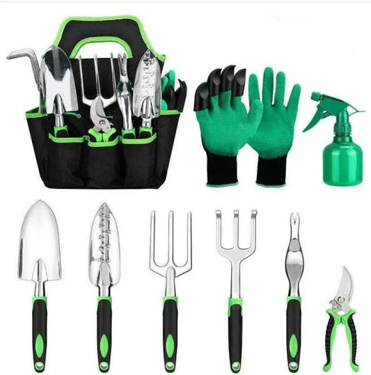 9 Piece Ergonomic Aluminum Garden Tool Set with Carrying Bag