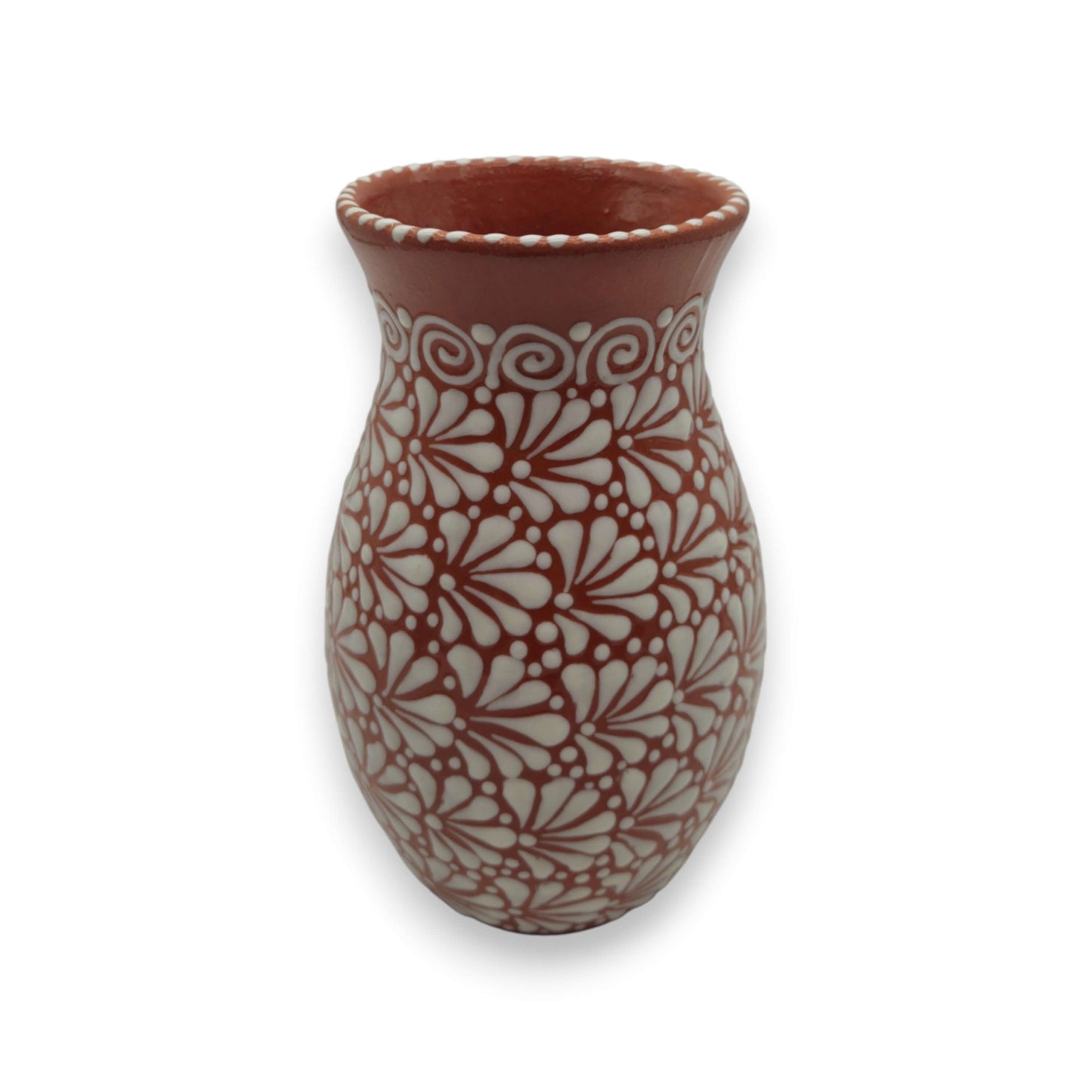 Handmade Talavera Vase | Brown & White Relief Pottery