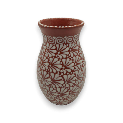 Handmade Talavera Vase | Brown & White Relief Pottery