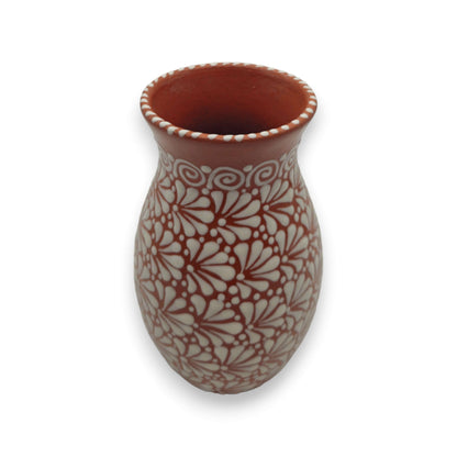 Handmade Talavera Vase | Brown & White Relief Pottery