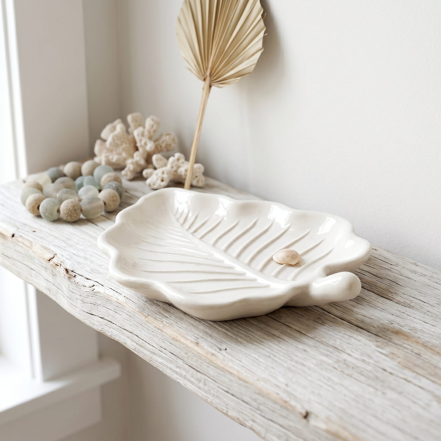 Elm Leaf Decorative Tray, Gypsum White 6"
