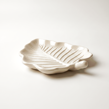 Elm Leaf Decorative Tray, Gypsum White 6"