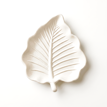 Elm Leaf Decorative Tray, Gypsum White 6"