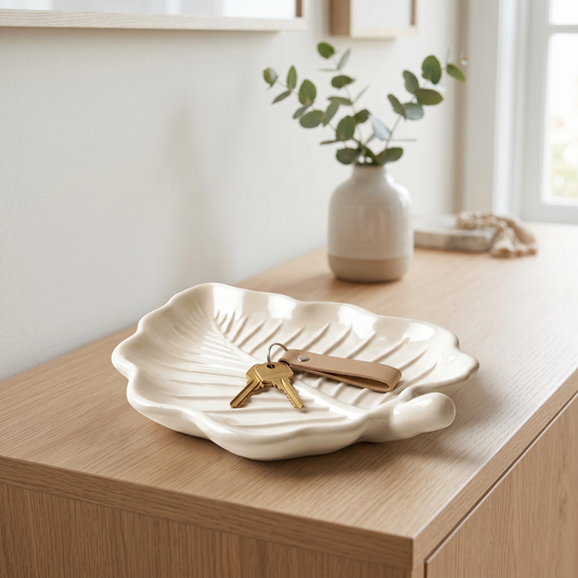 Elm Leaf Decorative Tray, Gypsum White 6"