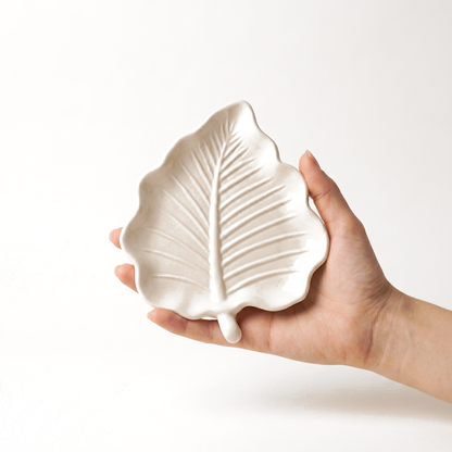 Elm Leaf Decorative Tray, Gypsum White 6"