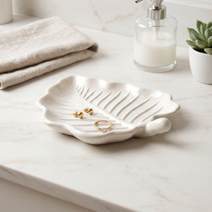 Elm Leaf Decorative Tray, Gypsum White 6"