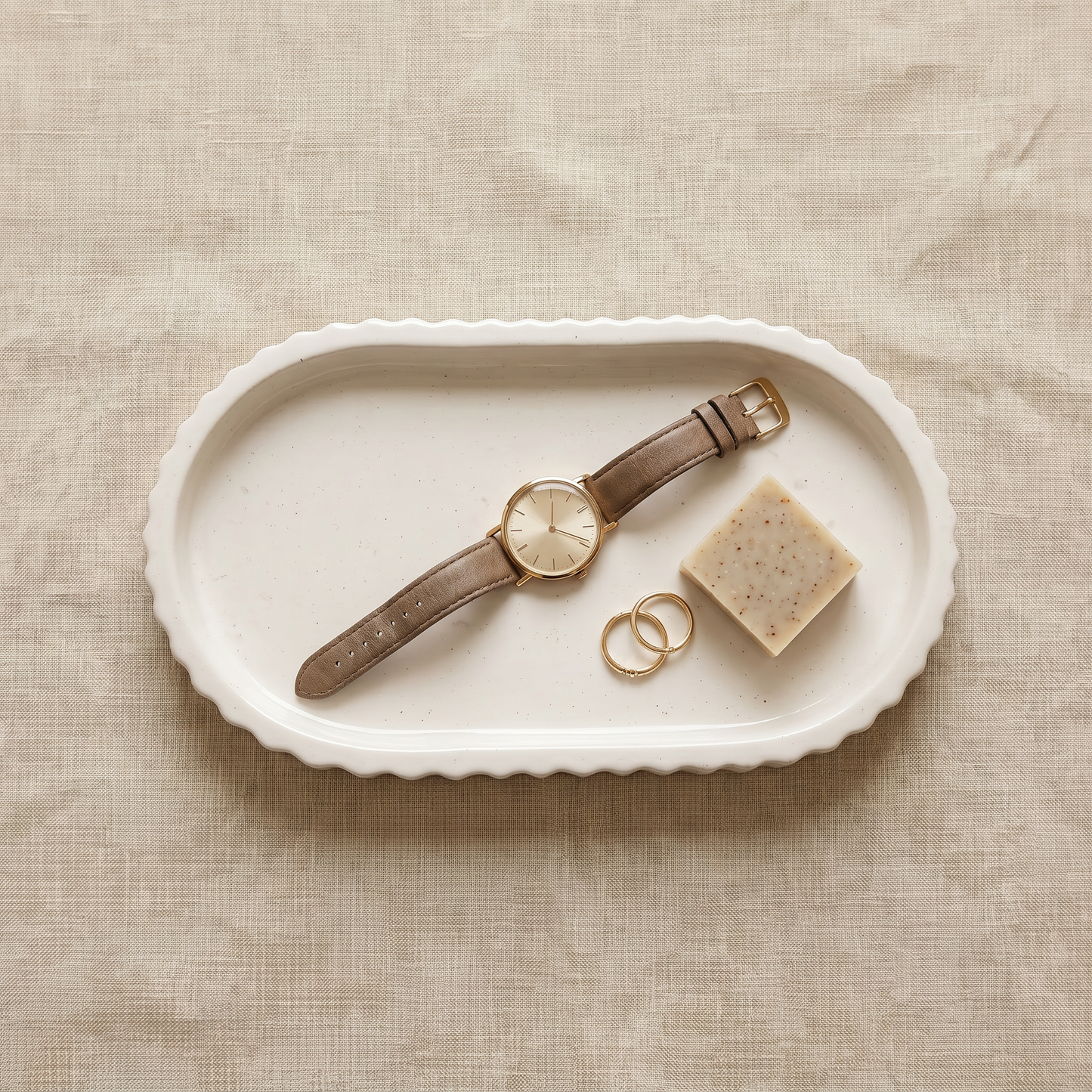 Scalloped Oblong Catchall Tray, Gypsum White 7"