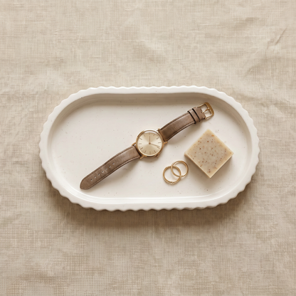 Scalloped Oblong Catchall Tray, Gypsum White 7"