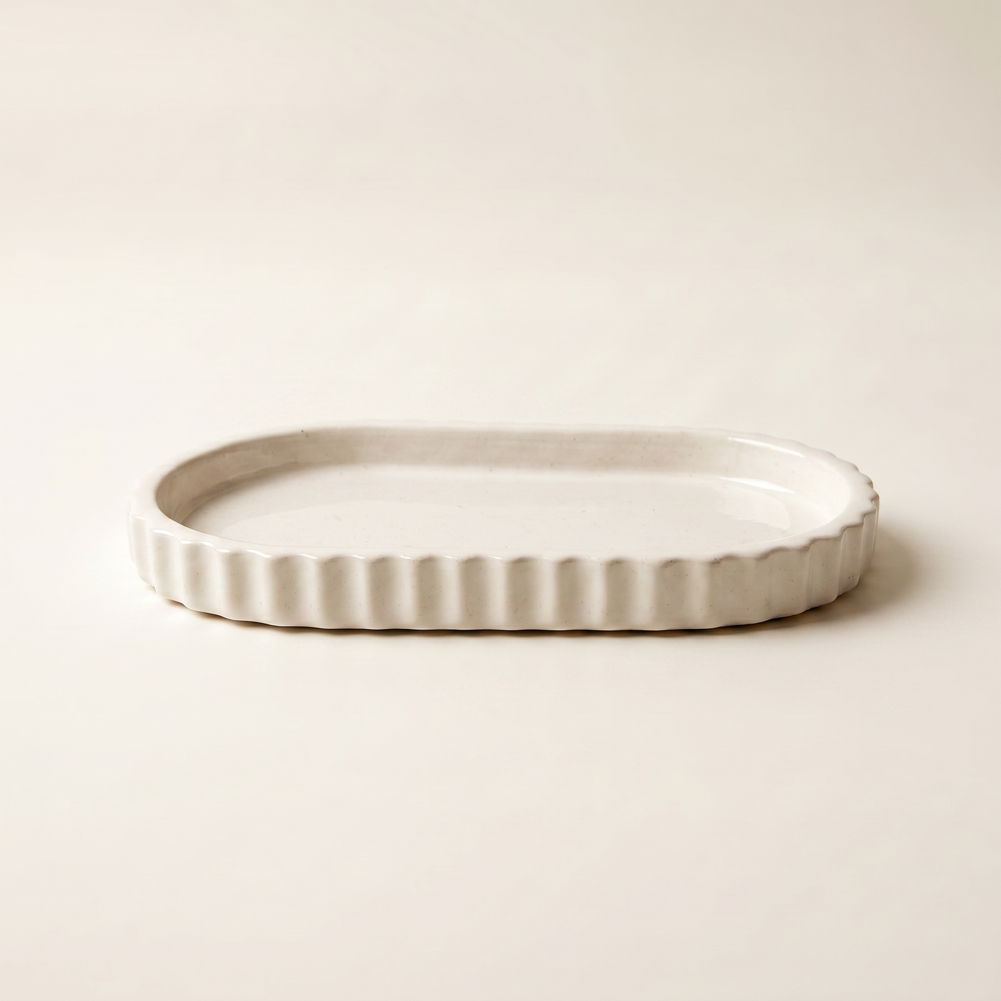 Scalloped Oblong Catchall Tray, Gypsum White 7"