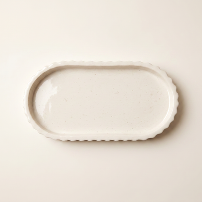 Scalloped Oblong Catchall Tray, Gypsum White 7"