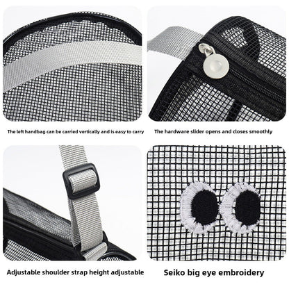 Big eye mesh cylinder bag, breathable leisure travel crossbody bag mesh, portable crossbody beach bag, swimming wash storage bag